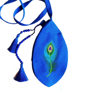 Peacock Feather and Tilak Embroidered Japa Mala Beads Bag