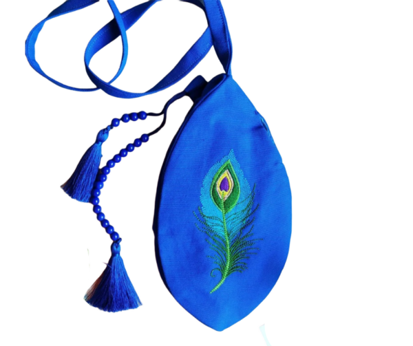 Peacock Feather and Tilak Embroidered Japa Mala Beads Bag