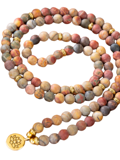 108 Beads Mala Bracelet-Matte Picture Jasper Stone Japa Mala