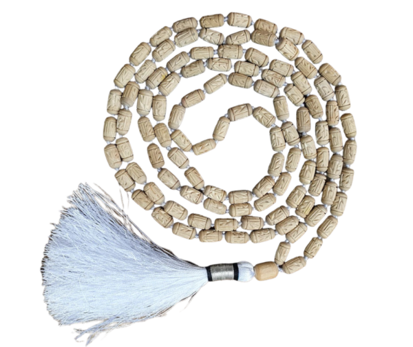 Radha Engraved Tulsi Mala, Basil Necklace