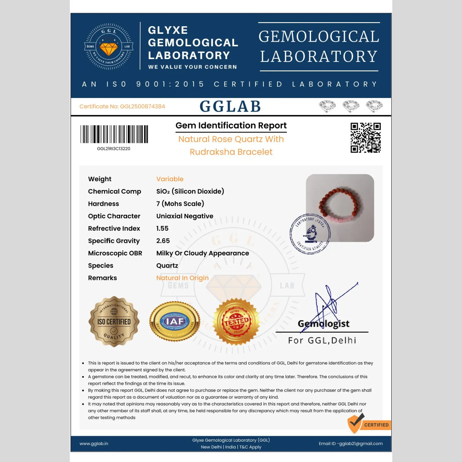 Rose Quartz with Rudraksha Bracelet - Image 2